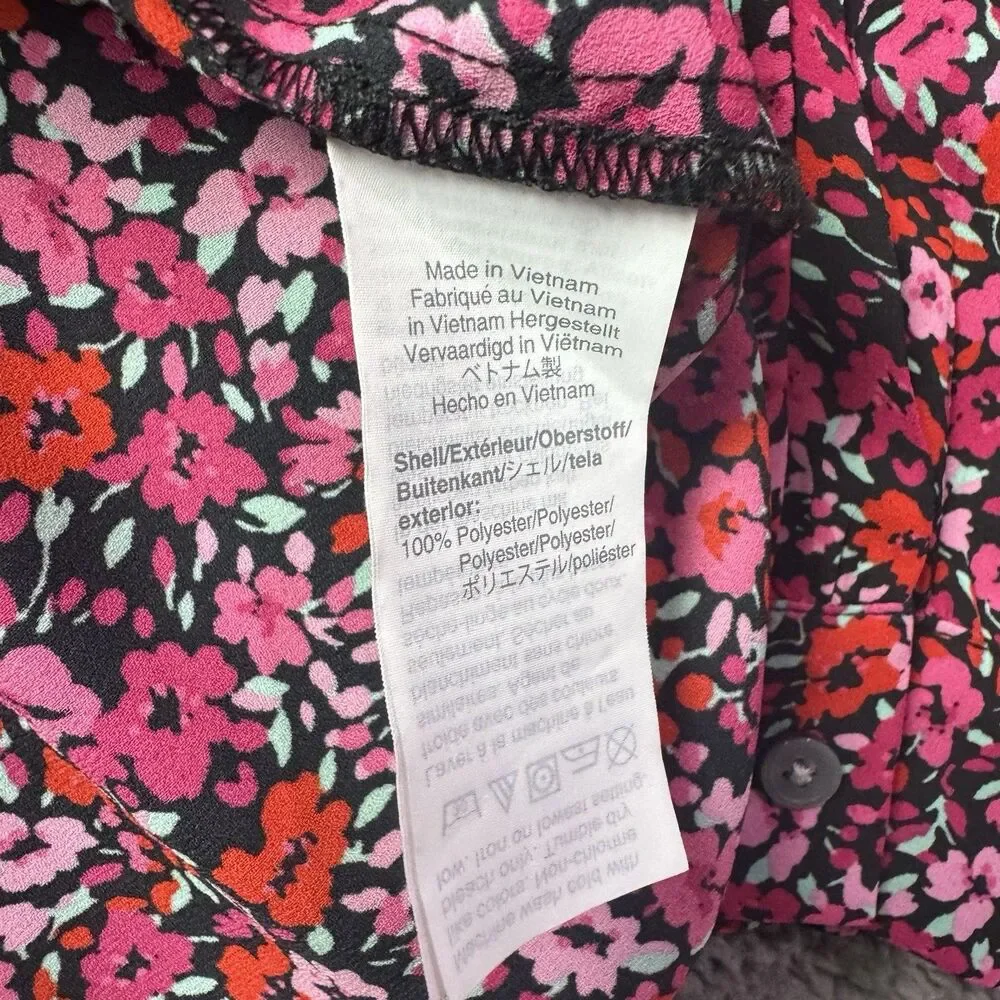 J. Crew Womens Floral Abstract Long Sleeve Popover Blouse Top Large Red Pink